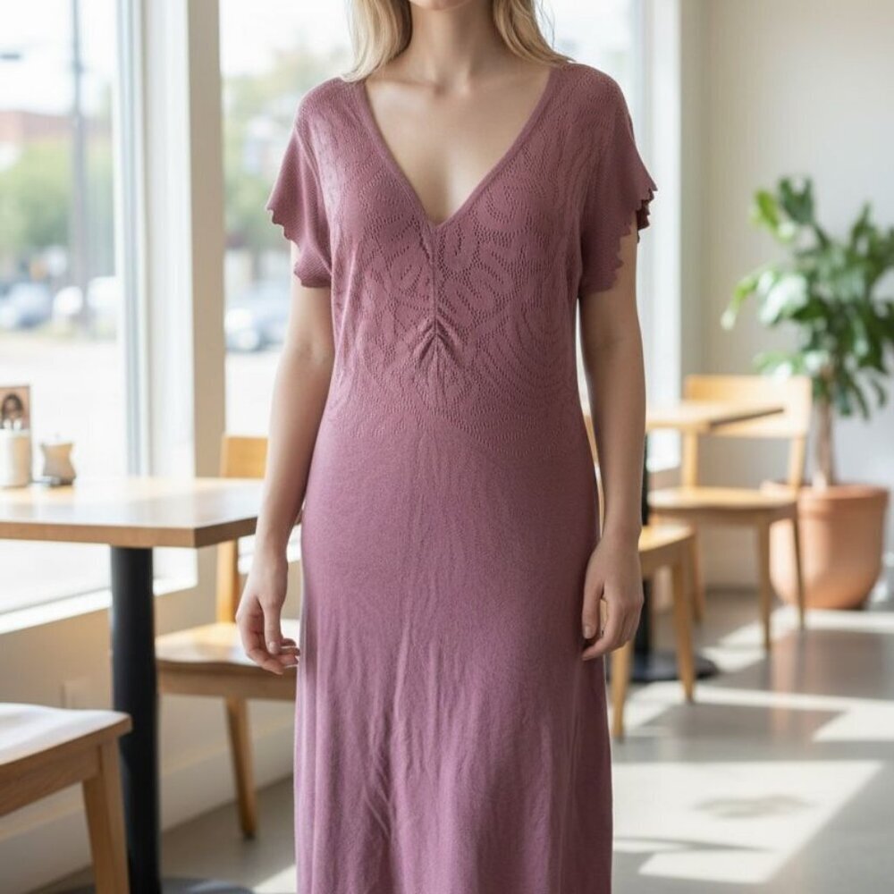 Meisie Summer Knit Midi Dress – Mauve Pink (Size M) - Picture 3 of 5
